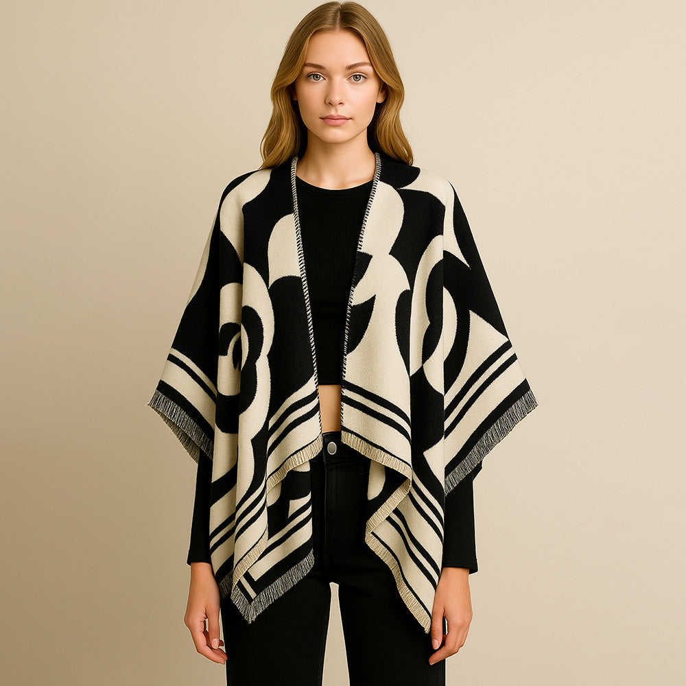 

Руана-пончо с цветочным узором TRUEDAMES, черный