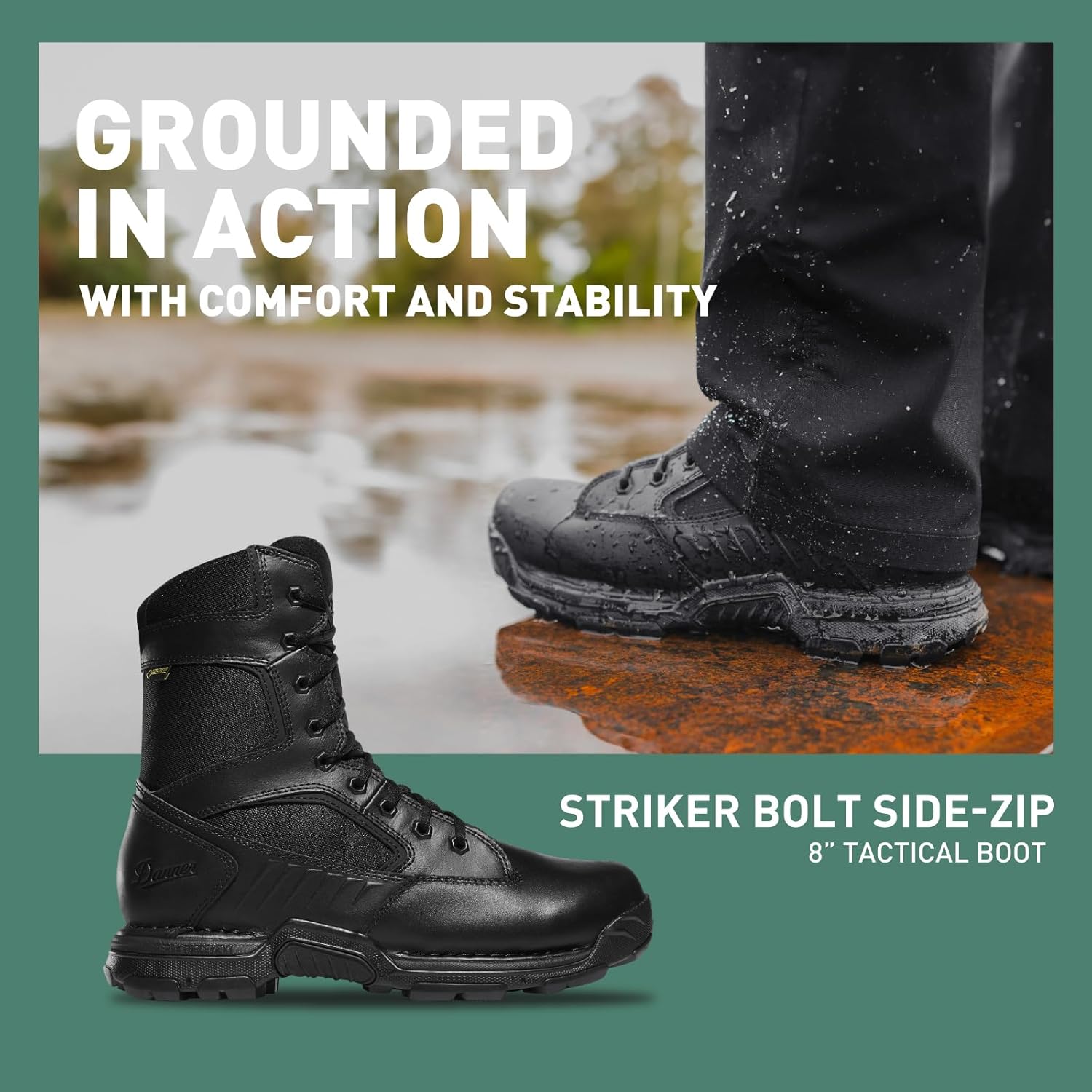 Тактические мужские ботинки Danner Striker Bolt с боковой молнией, водонепроницаемые, черные - легкие, из полированной кожи с PU-покрытием и нейлона, с противоскользящей подошвой — фото 3