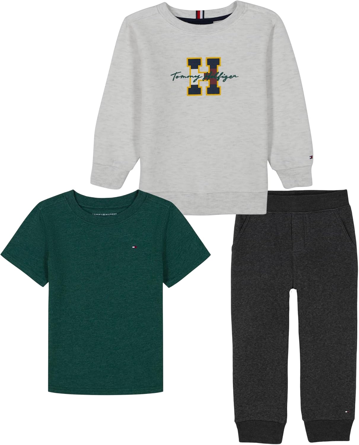 

Комплект из 3 предметов с двумя верхними частями для мальчиков Tommy Hilfiger из флиса, Rain Forest/Farina Heather/Stealth Heather