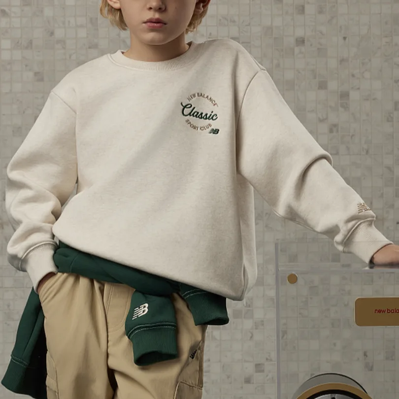 New Balance Свитшот NB Fleece Lined Fashion Minimalist Style Versatile Pullover White Kids' — фото 3