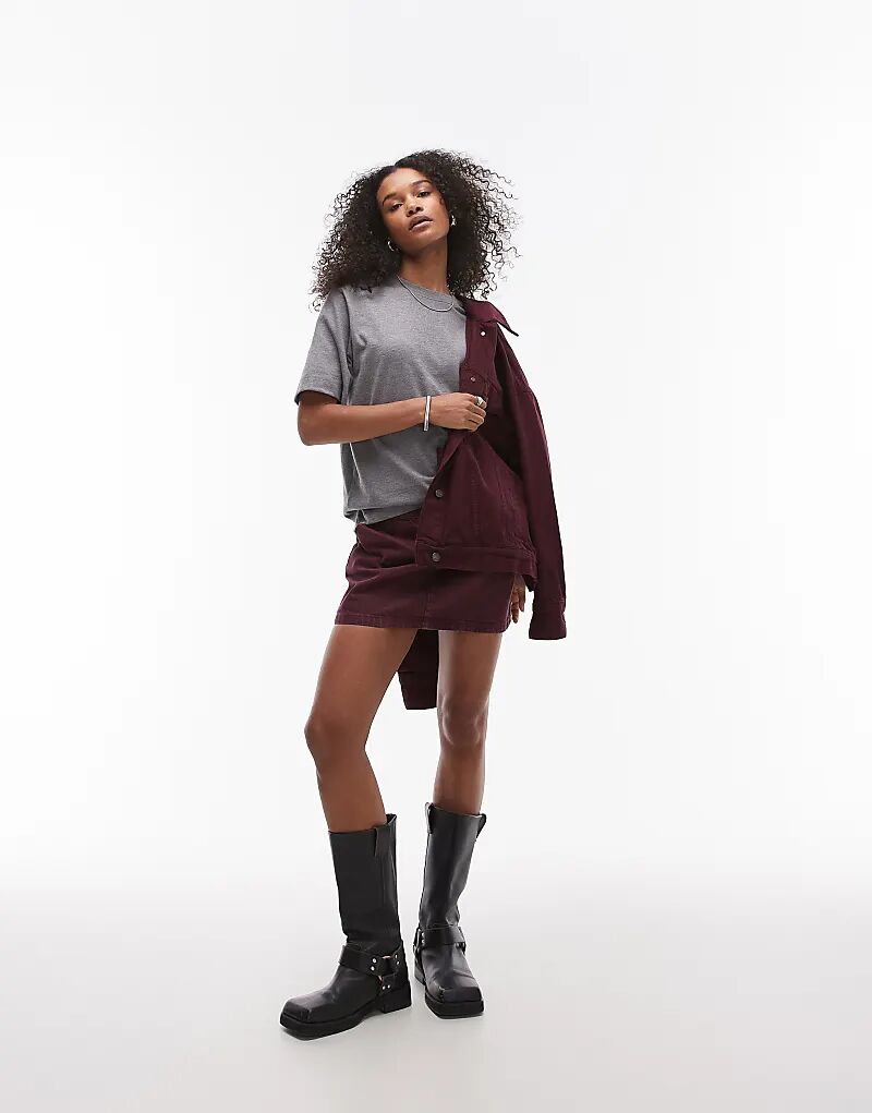 

Юбка из микроламбрекена из денима в бордовом цвете Topshop