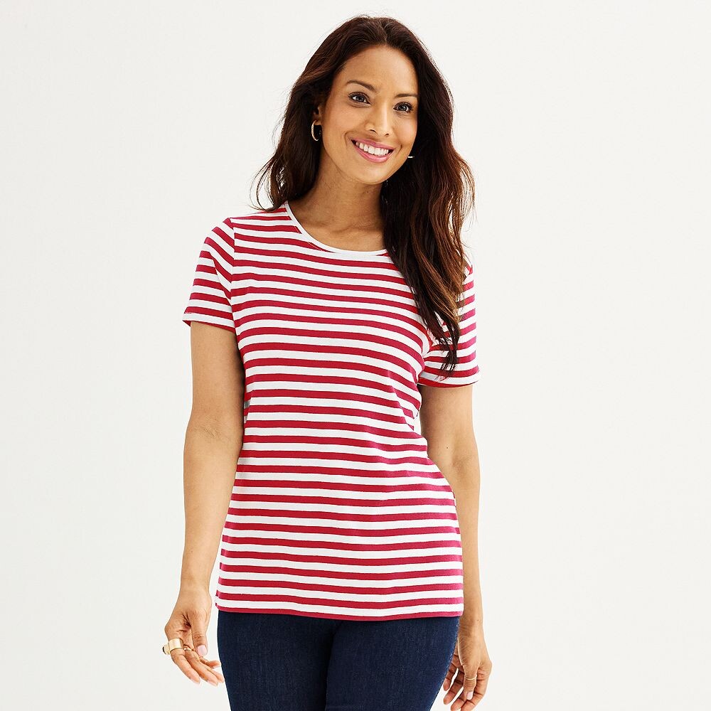 

Женская футболка Croft & Barrow Essential с круглым вырезом, цвет Red Classic Stripe