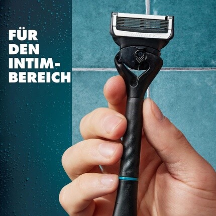 Лезвия для интимной бритвы Gillette, 6 сменных лезвий для мужских бритв для влажной бритья, улучшенные скользящие полоски для бережного применения и вешалка для душа для удобного хранения. Дерматологически протестировано, упаковка из 6 шт. — фото 2