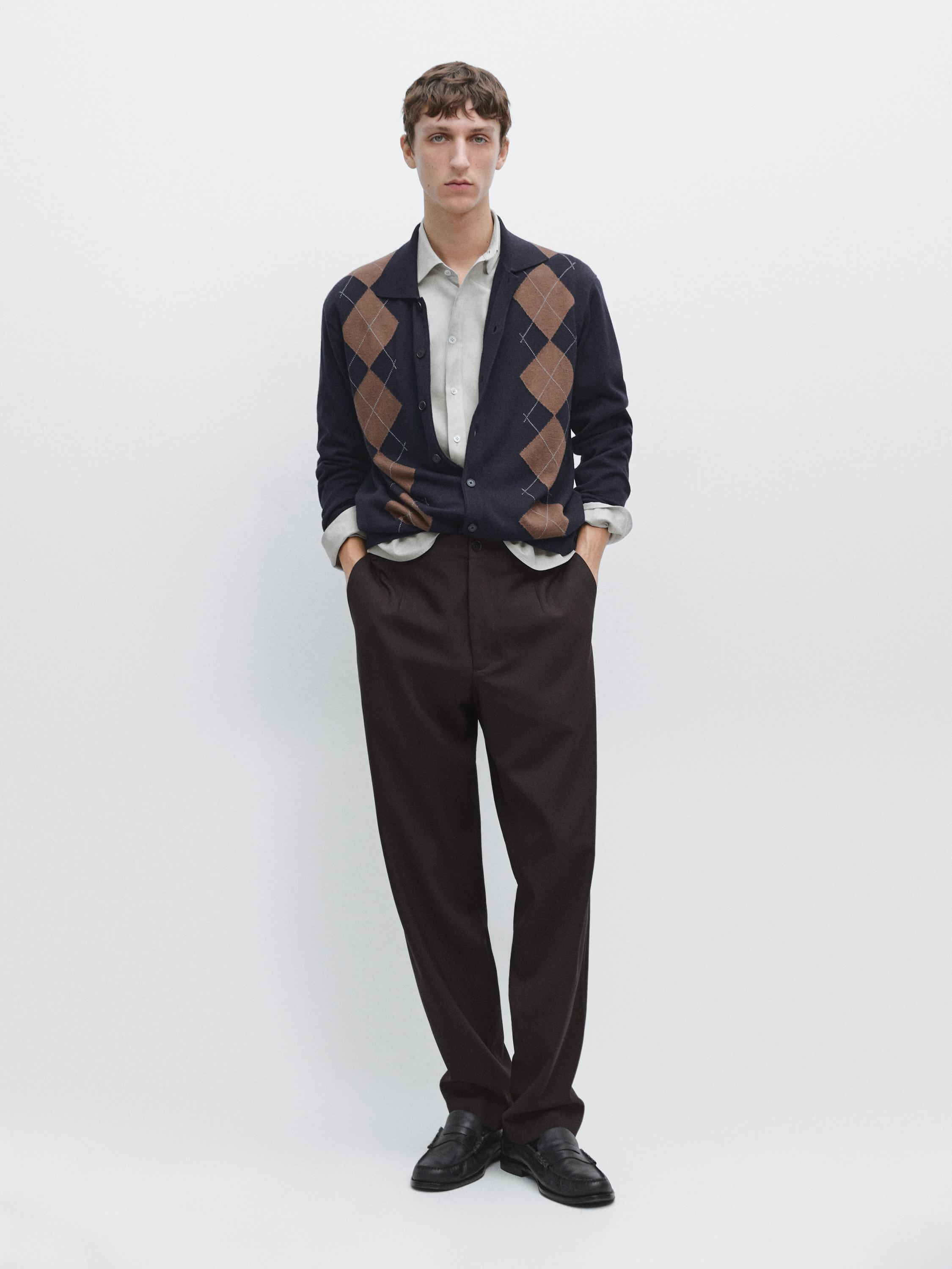 

Брюки из тонкой шерсти с текстурой Massimo Dutti, brown