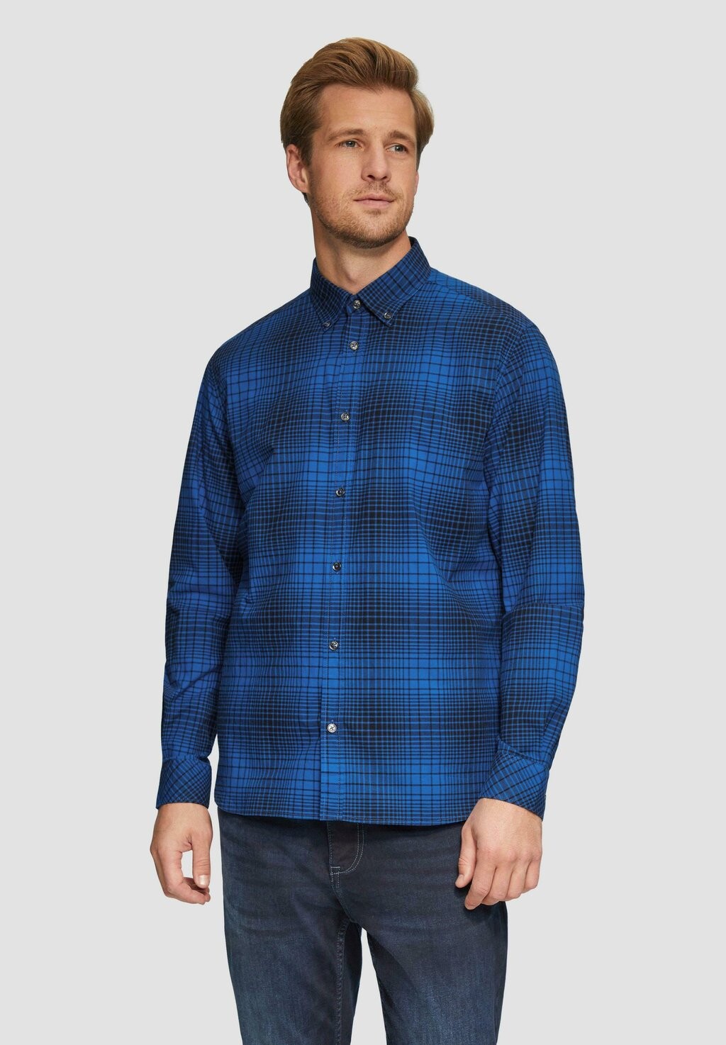 

Рубашка REGULAR FIT KARIERTES BUTTON-DOWN AUS STRETCH s.Oliver, синий