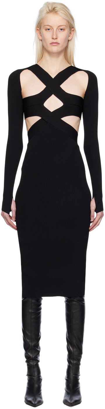 

Черное платье-миди с бюстгальтером и шлейками Dion Lee