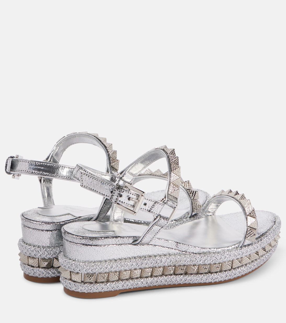 Пираклу 60 кожаные эспадрильи на платформе с шипами Christian Louboutin, Silver/Lin Silver — фото 2