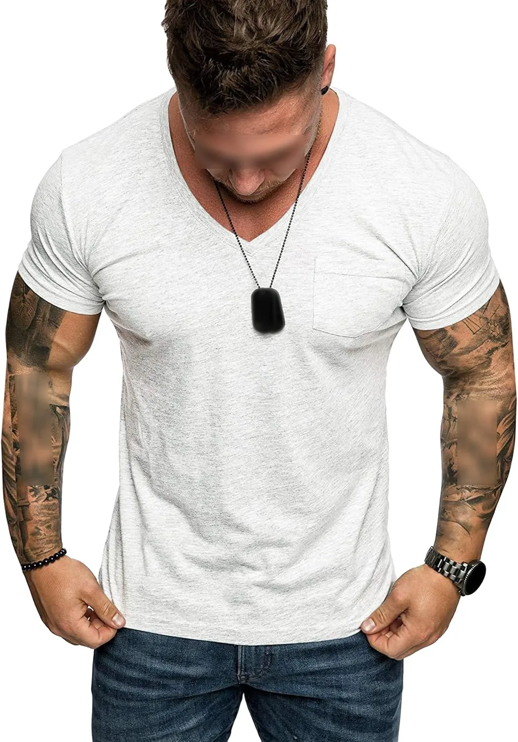 

Мужская футболка V-neck Slim с карманом JEsilunmaMY