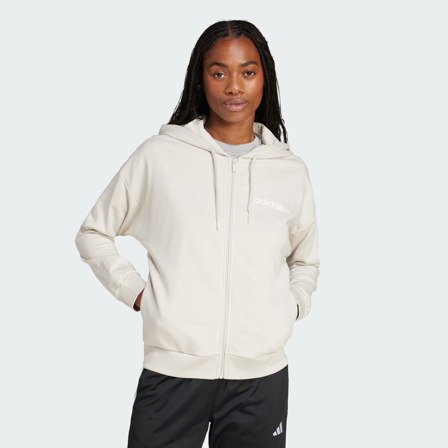 Спортивная толстовка с капюшоном на молнии ADIDAS SPORTSWEAR Essentials, Cream — фото 2