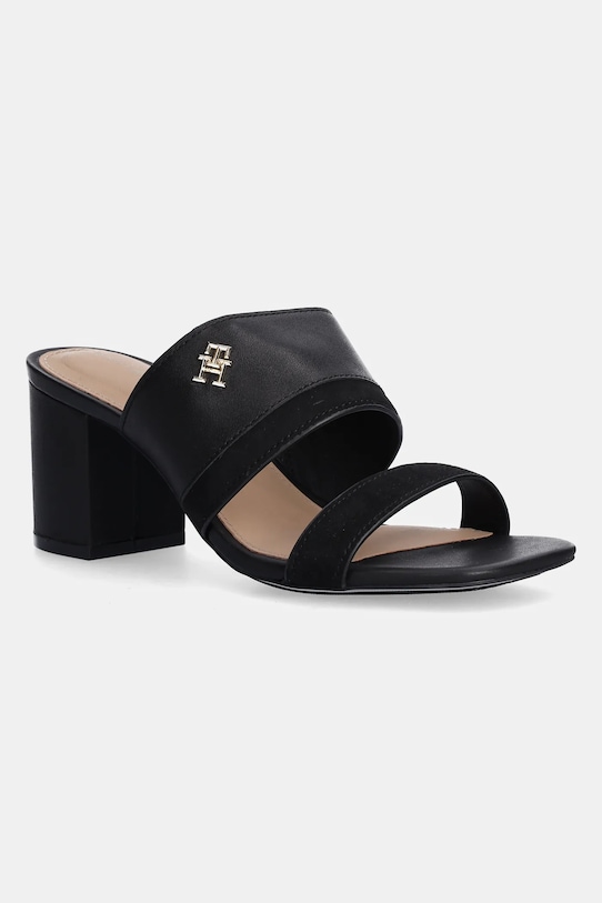 Кожаные шлепанцы LEATHER & SUEDE BLOCK HEEL MULE Tommy Hilfiger, черный