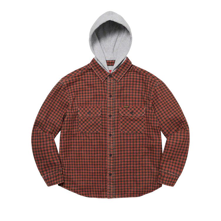 

Рубашка Supreme Houndstooth Flannel Hooded Shirt, Red