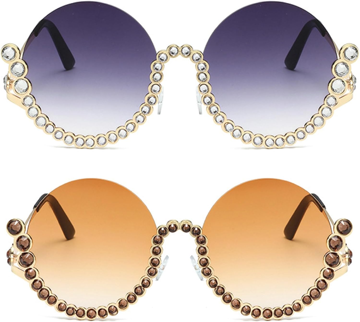 

Милые полукруглые солнцезащитные очки с бриллиантами для женщин, украшенные кристаллами и стразами, модные блестящие солнцезащитные очки для вечеринок mincl, 2pcs-gray&brown