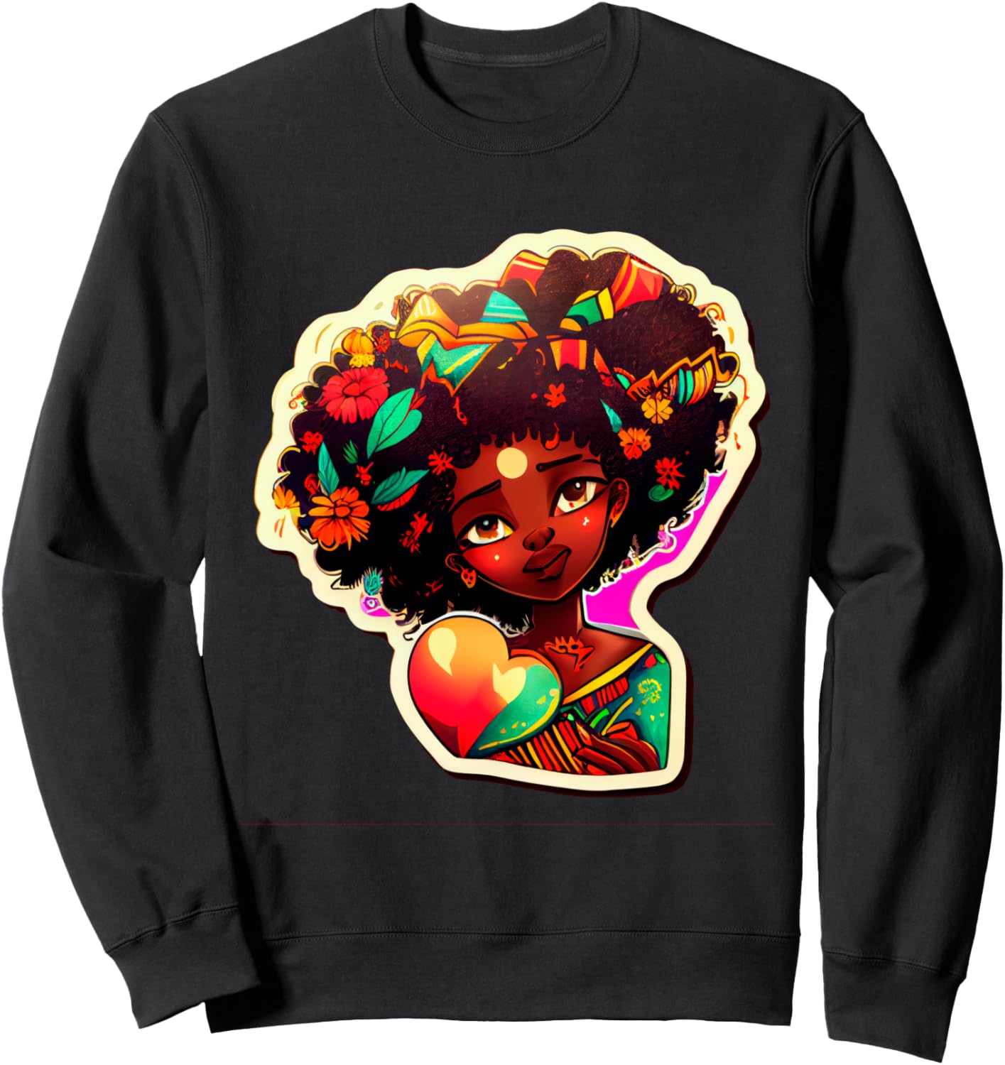 

Толстовка, которая чтит свои корни, украшенная сердечками и цветами Vibrant Afrocentric Floral Art Colorful Expression, черный