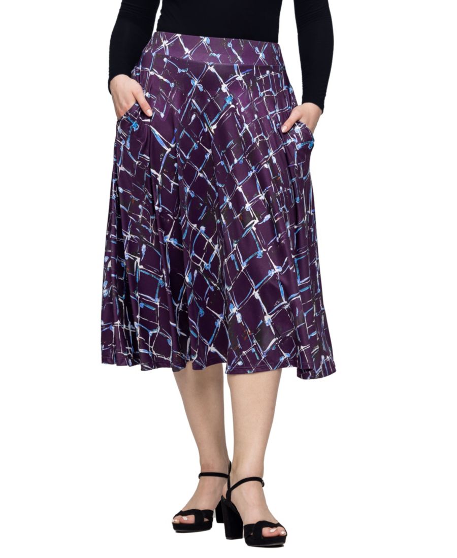

Женская миди-юбка с фиолетовым принтом, эластичным поясом и карманами 24seven Comfort Apparel, Purple Multi