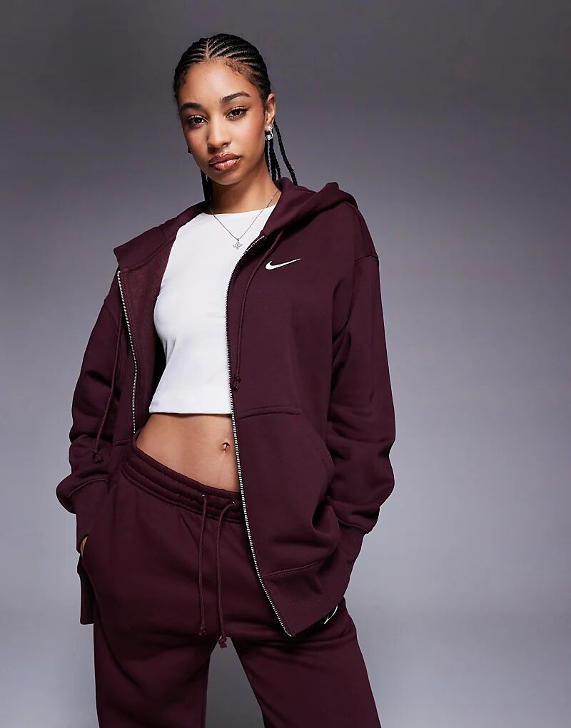 

Толстовка Nike Phoenix Fleece свободного кроя с застежкой-молнией бордового цвета