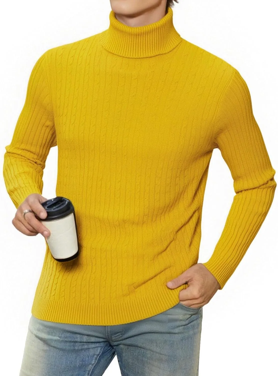 Мужской свитер Slim Fit водолазка Casual с витой вязкой — фото 3