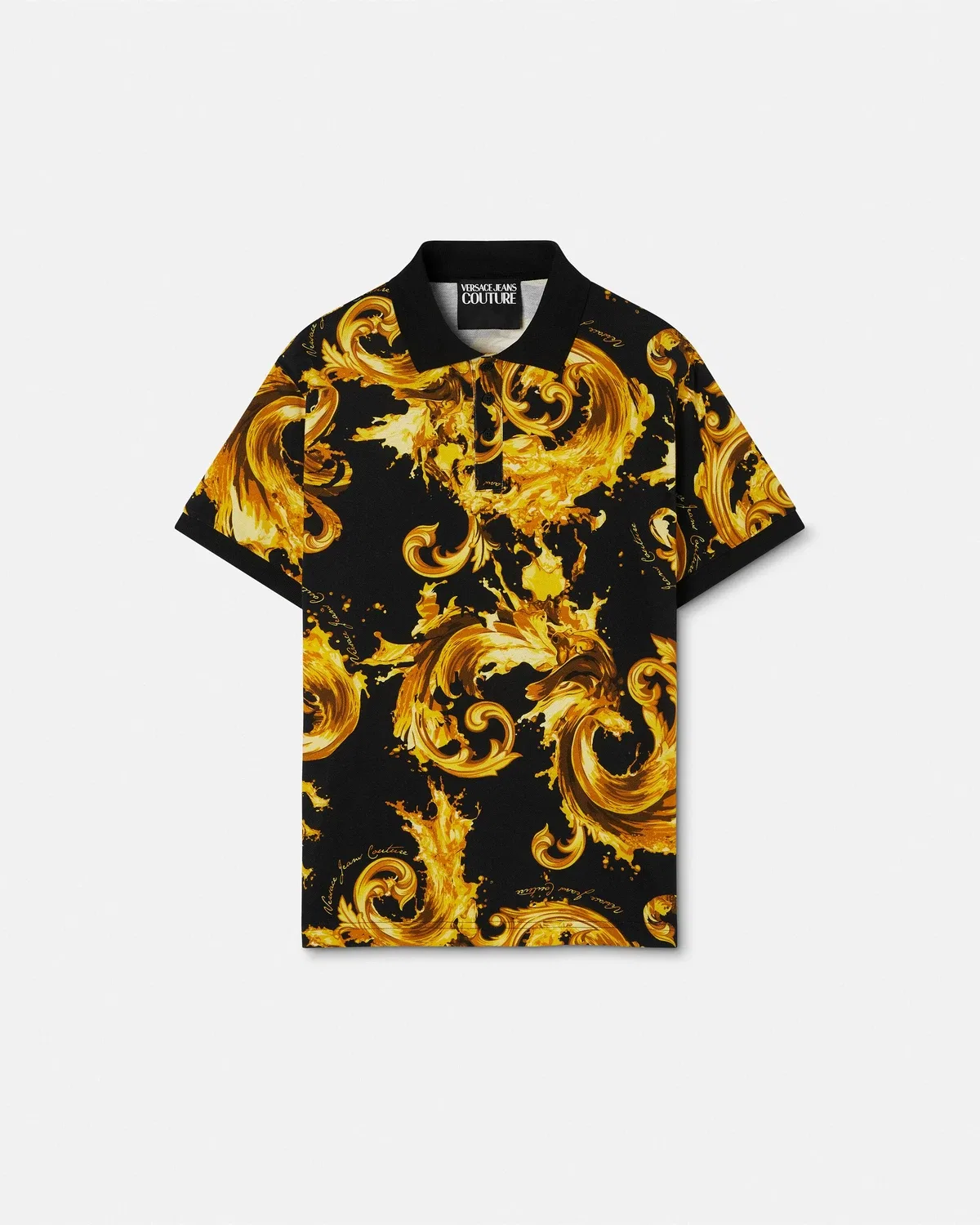 Поло из хлопкового пике с принтом VERSACE, черный