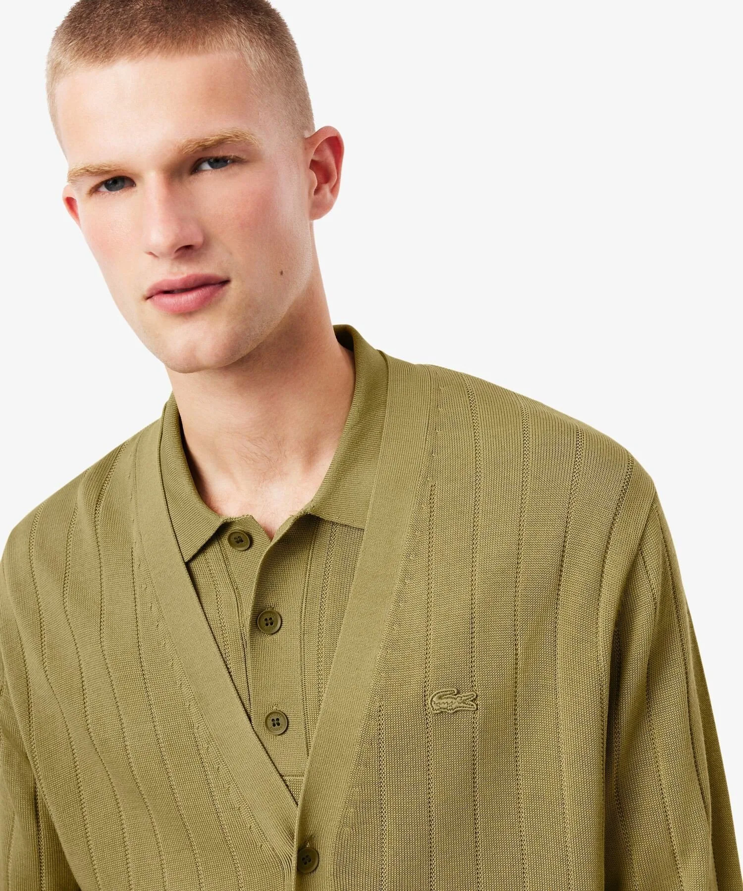 Кардиган из трикотажа в рубчик высокой плотности LACOSTE, Olive — фото 2