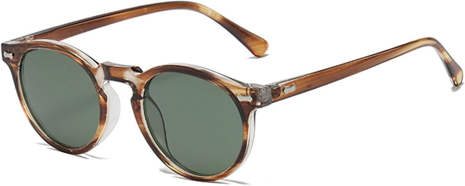 

Ретро круглые солнцезащитные очки для женщин, модные, с заклепками, защита от УФ-излучения UV400, для мужчин, панк, темно-зеленые солнцезащитные очки VVTWSSW, Tea Stripe Green