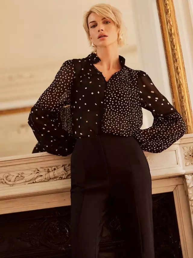 

Блуза Mint Velvet Contrast Spot Print, черный