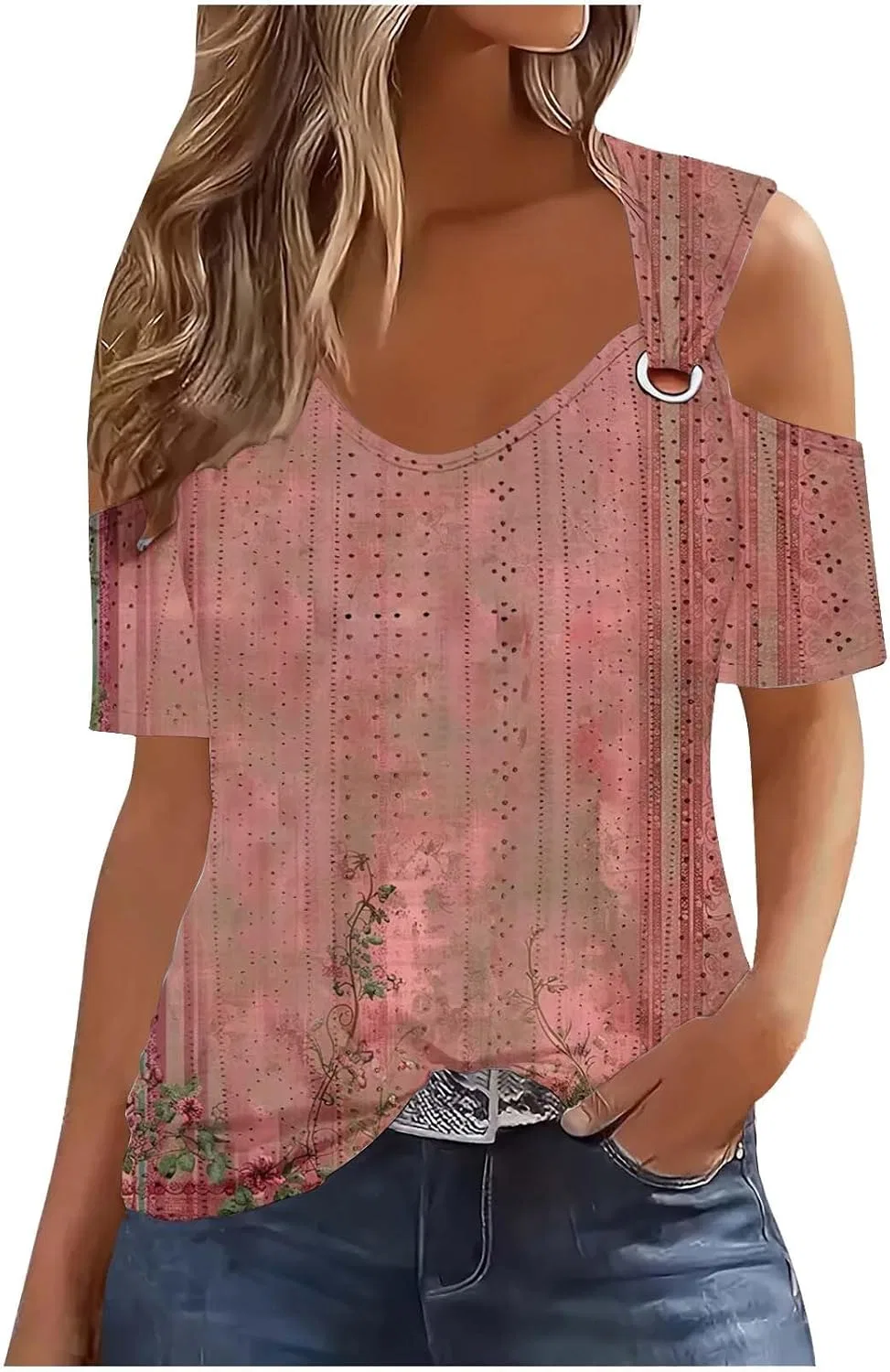 Блуза с открытыми плечами, кружевная, женская, разноцветная, 25A-Multicolor