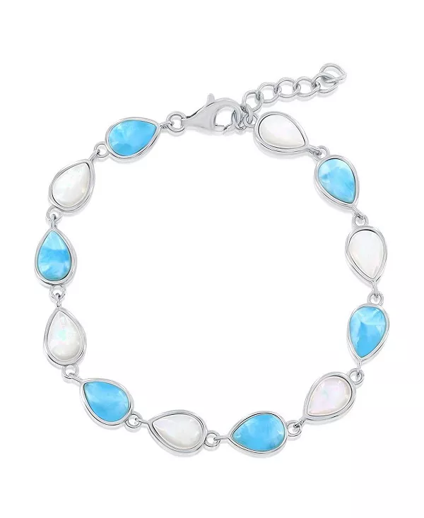 

Браслет из стерлингового серебра с чередующимися бусинами и ларимаром в форме груши Caribbean Treasures, larimar