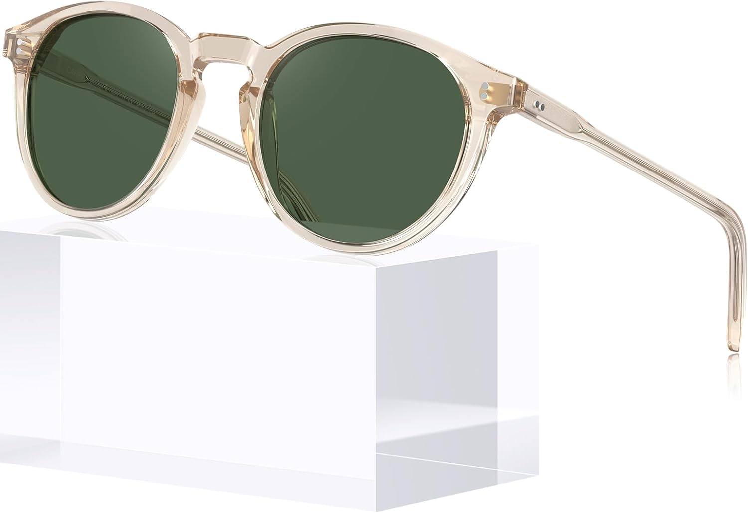 

Женские круглые поляризованные солнцезащитные очки CARFIA с защитой от УФ-излучения, оправа из ацетата, классический ретро-стиль, модель CA2302, 3. Clear Yellow Frame / Green Lens