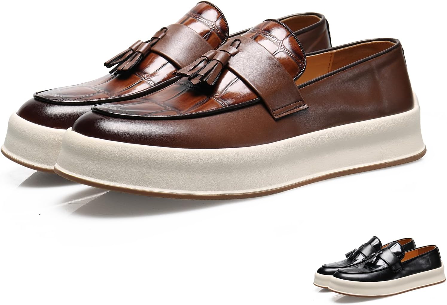 

Мужские лоферы GLBDU с кисточками, клетчатые, кожаные, без шнурков, с закругленным носком, низкие, нескользящие, модные кроссовки, легкие и удобные, деловые повседневные туфли для офиса и вечеринок, коричневый