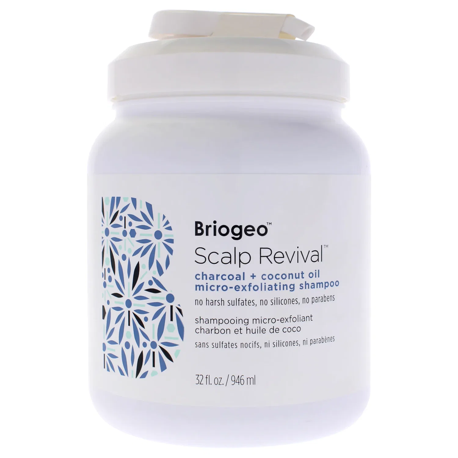 Отшелушивающий шампунь Scalp Revival Charcoal Plus Coconut Oil Micro-Exfoliating Shampoo от Briogeo для мужчин и женщин - 950 мл (32 унции), прозрачный/прозрачный