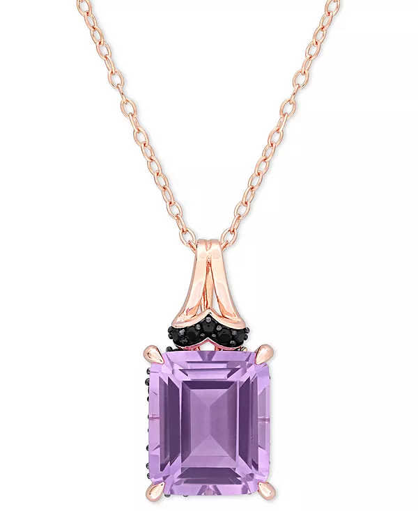 

Ожерелье с подвеской 18 дюймов из стерлингового серебра с розовым покрытием, украшенное розовыми аметистами (5-7 карат) и черными сапфирами (1/4 карата) Macy'S, amethyst