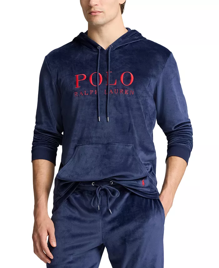 

Мужская плюшевая велюровая пижама-худи с длинными рукавами Regular Fit Polo Ralph Lauren, синий