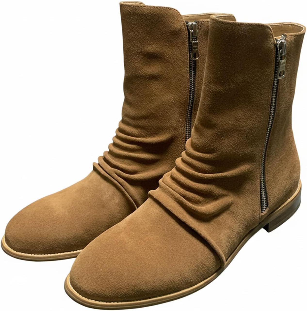 

Мужские замшевые ботинки-челси Santimon с боковой молнией, стильные складчатые ботинки с низким каблуком, с амортизирующей стелькой и нескользящей подошвой для повседневной носки, работы и вечерних выходов, коричневый