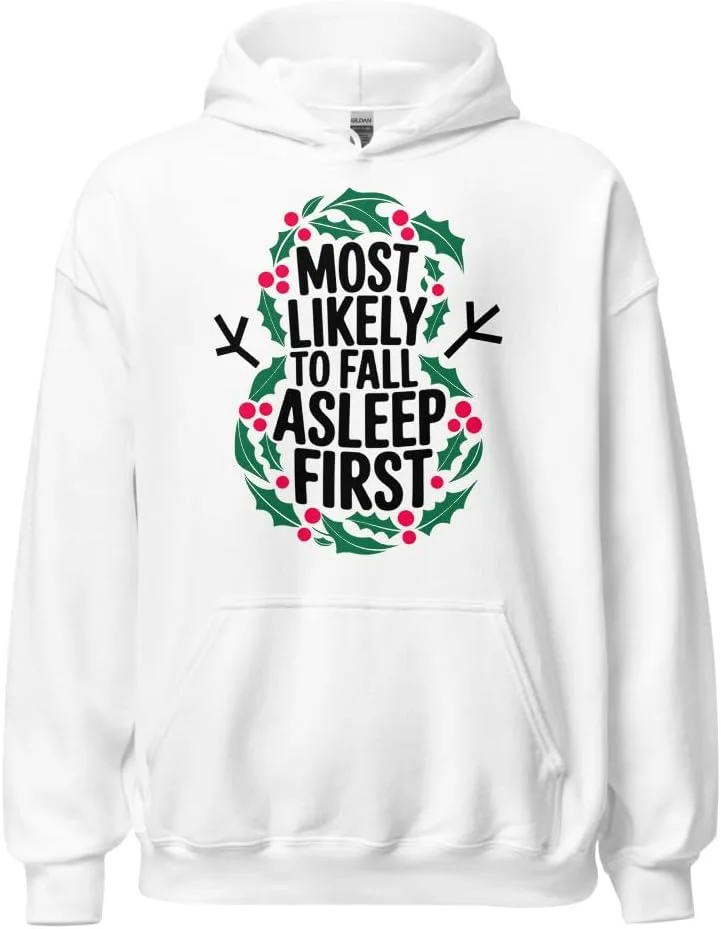 Семейный матчинговый рождественский худи Unisex, Most Likely To Fall Asleep First Generic, белый