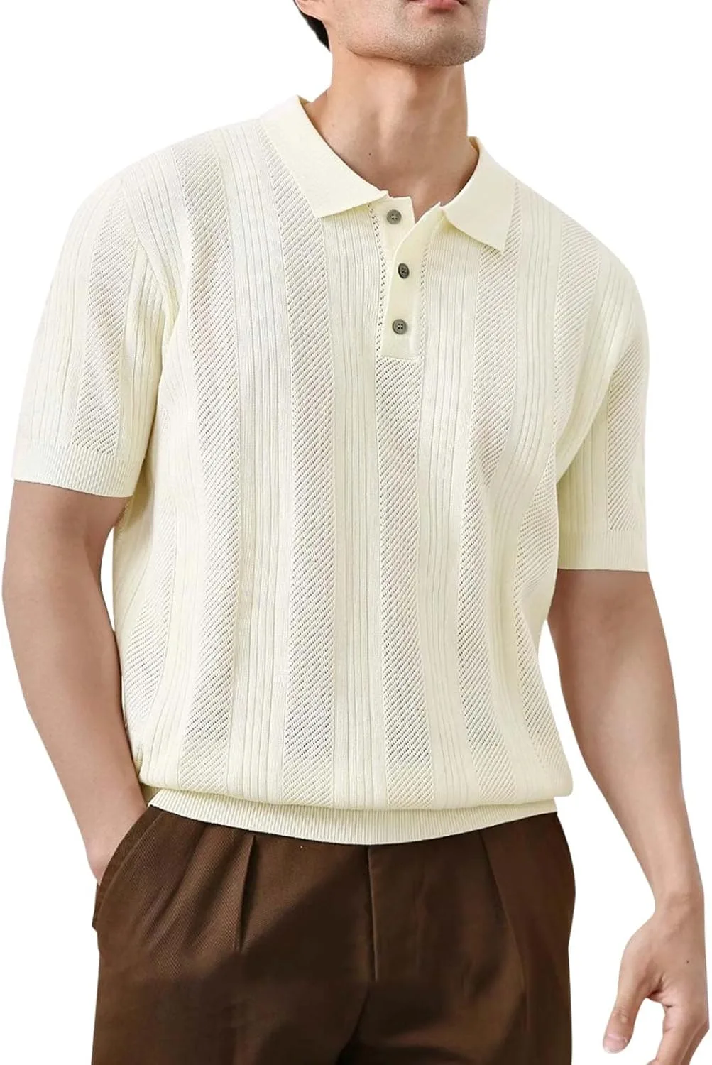 

Мужская вязаная гольф-рубашка с коротким рукавом и отложным воротником Cambkatl