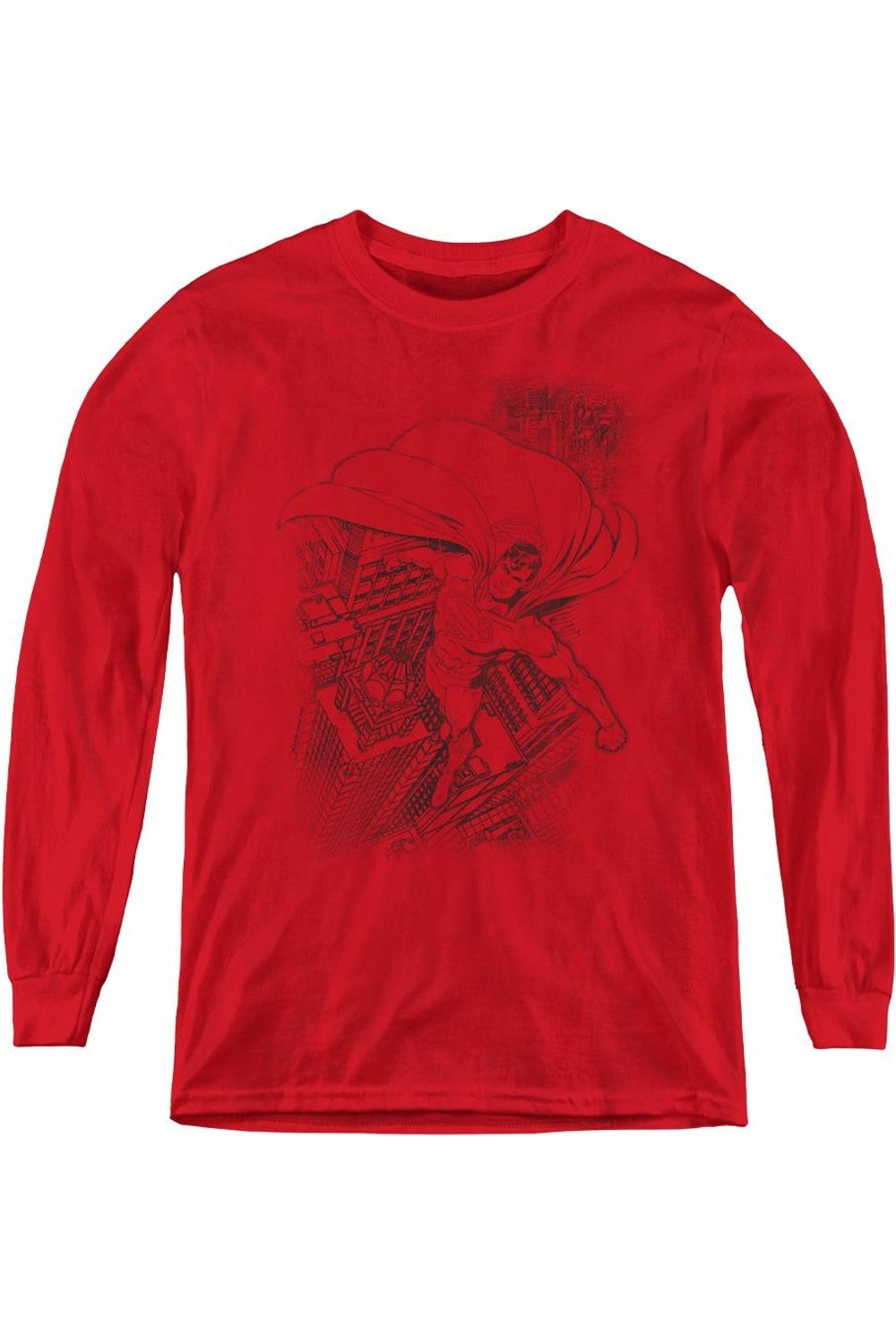 

Футболка с длинным рукавом "Супермен в городе" для детей Gildan, красный