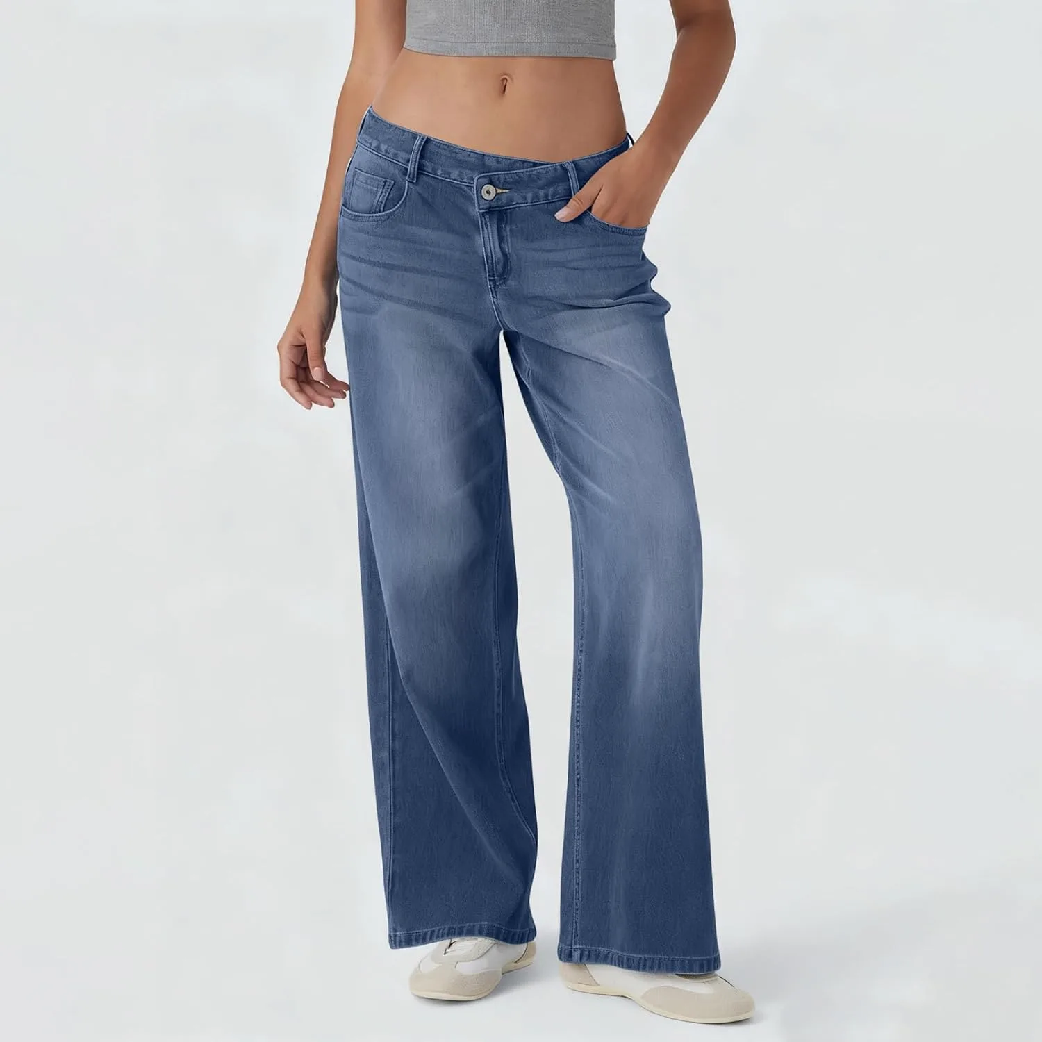 Джинсы Low Rise для женщин Baggy Classic Stretch Curvy Y2K с карманами — фото 2