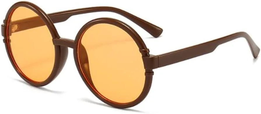 

Круглые солнцезащитные очки в крупной оправе в стиле ретро с защитой от УФ-излучения UV400 для женщин и мужчин star shop, Coffee Orange Frame Yellow Flakes