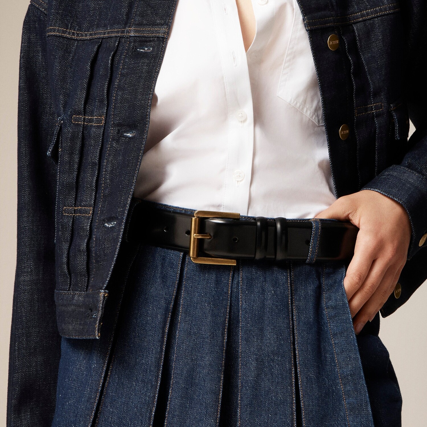 

Широкий ремень из кожи спаццолато. J.Crew, черный