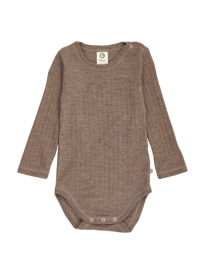 

Müsli Боди с длинными рукавами из мериносовой шерсти, меланжевого цвета орехового оттенка