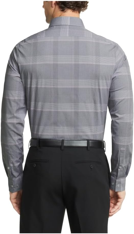 Мужские рубашки Calvin Klein, не требующие глажки, эластичные, стандартного кроя, в клетку, Graphite — фото 2
