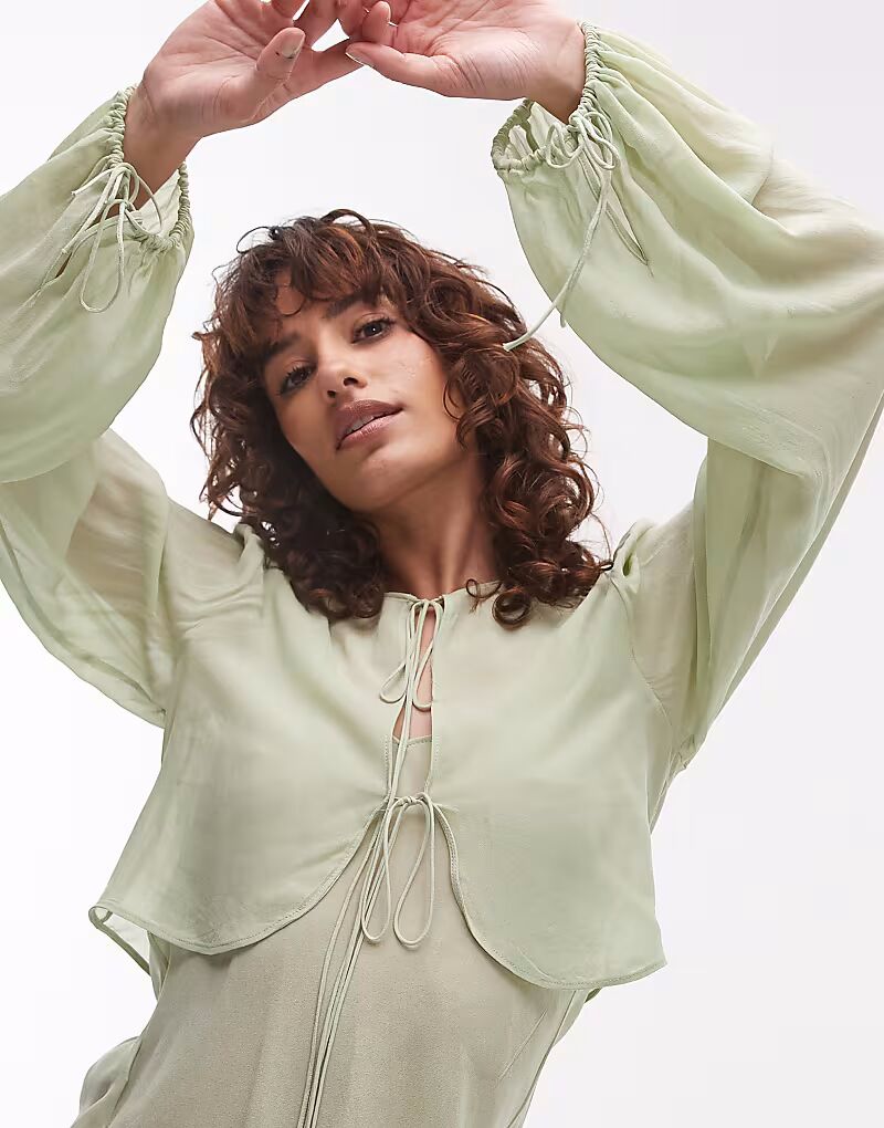 

Топ с накидкой и завязкой спереди, бледно-зеленого цвета Mango