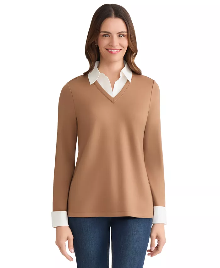 

Женский трикотажный топ Serenity с многослойным эффектом Jones New York, коричневый