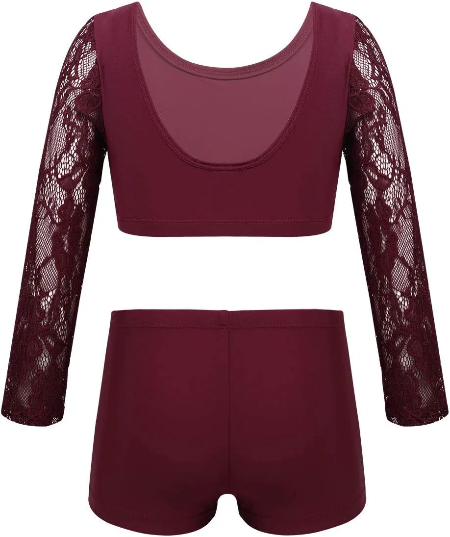 Детский спортивный комплект из топа и шорт YiZYiF, Zo Long Sleeve Burgundy — фото 2