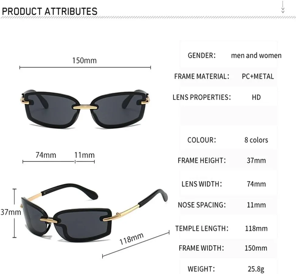 

Солнцезащитные очки без оправы в стиле Y2K, прямоугольной формы, модные, популярные, для женщин и мужчин. Солнцезащитные очки для женщин и мужчин. Oculos Me KTUCN, 02