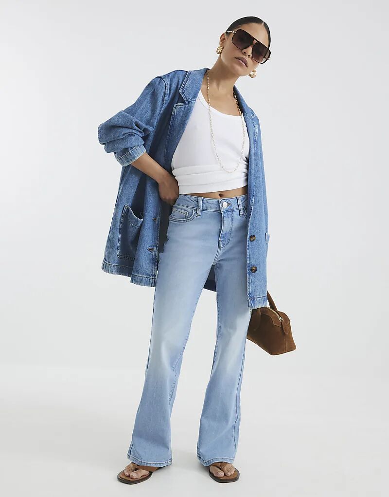 

Джинсы River Island Petite Petite средней посадки с заниженной талией из светлого денима