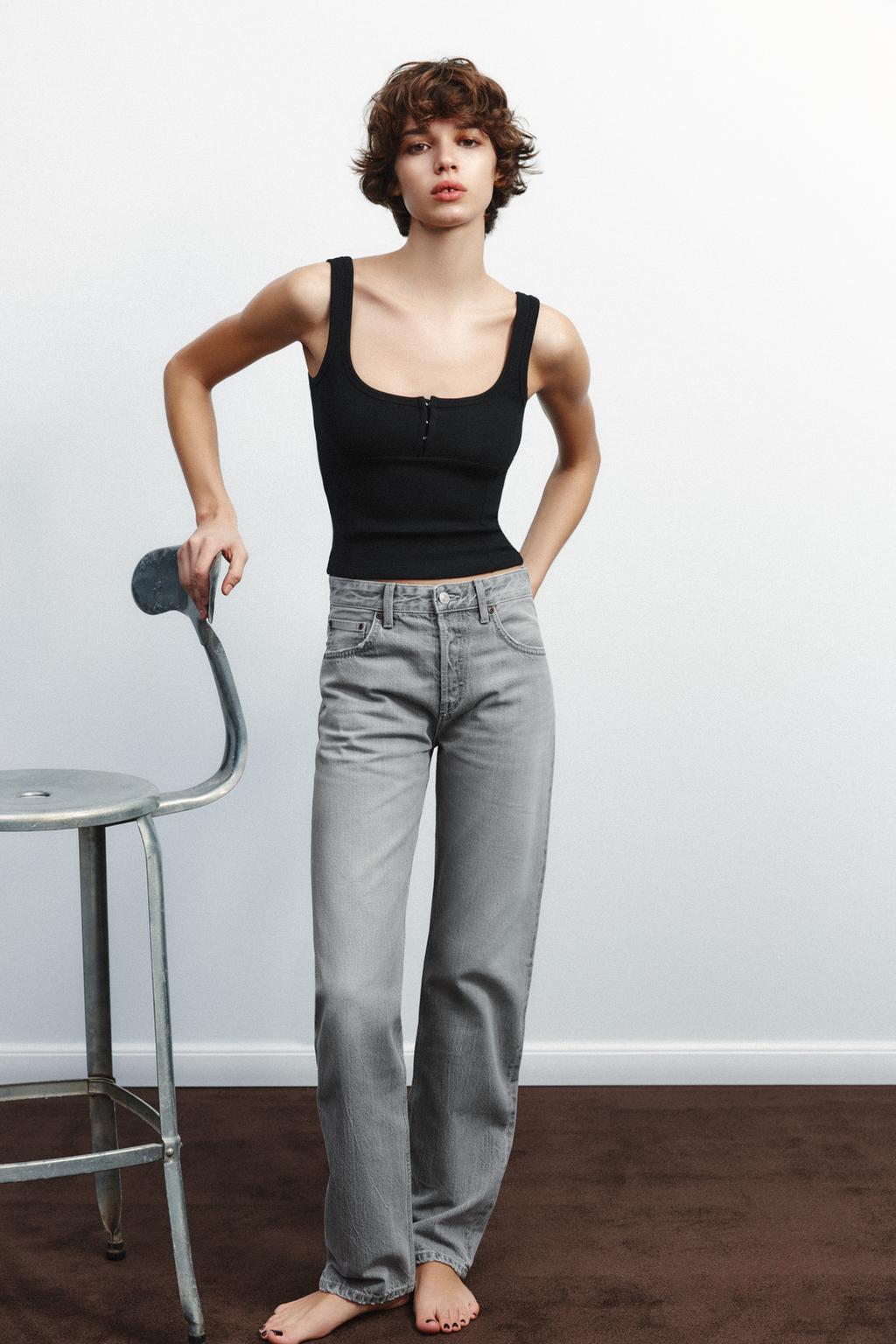 

Джинсы средней посадки trf с прямыми штанинами ZARA, цвет Light grey