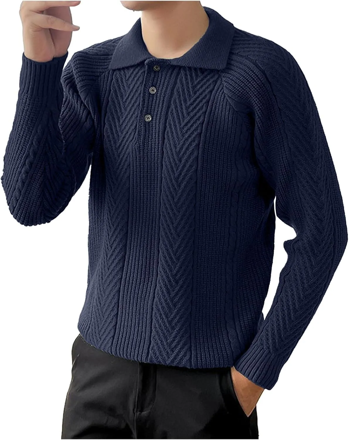 

Мужской вязаный поло свитер с длинным рукавом, легкий и дышащий