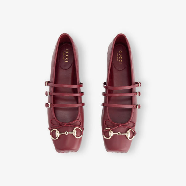 Балетки Gucci Horsebit из кожи с пряжкой, красный — фото 3