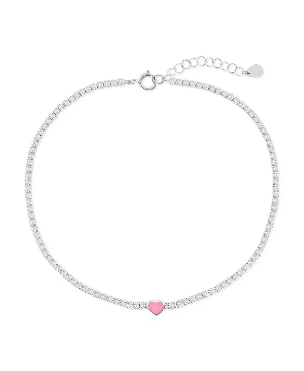 

Теннисный браслет на лодыжку из стерлингового серебра с эмалевым сердцем и фианитами - розовый Simona, pink