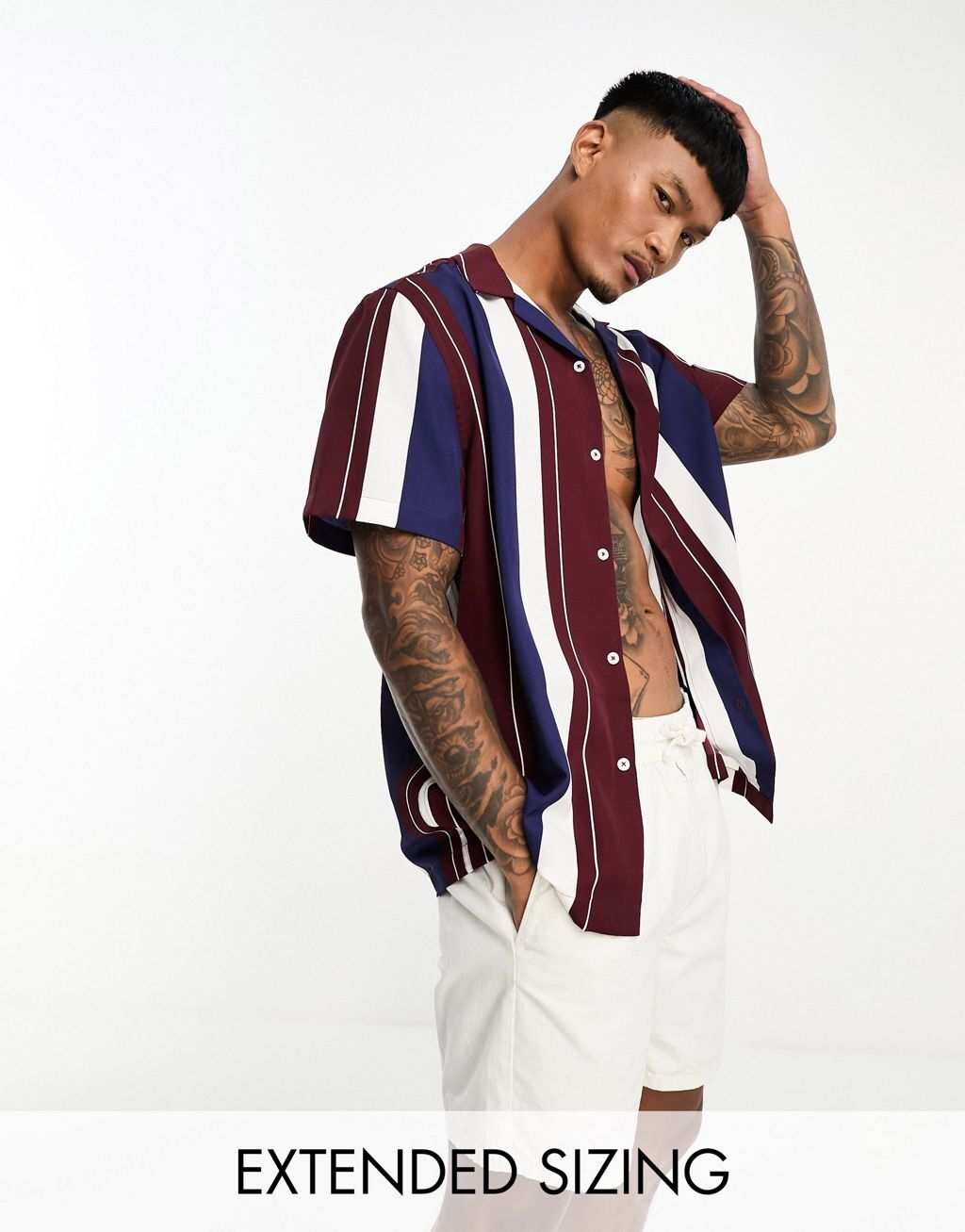

Свободная рубашка в бордовую и темно-синюю полоску ASOS DESIGN Revere